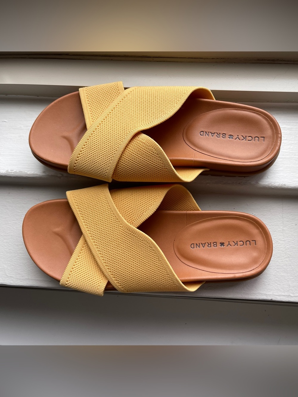 Lucky Brand Butter Yellow Crisscross Slide Sandals